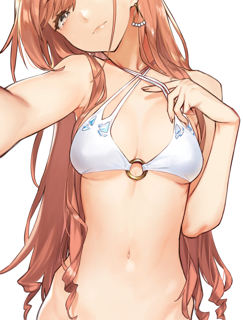 1girl, 92m, arisugawa_natsuha, bare_shoulders, bikini, bikini_pull, breasts, brown_eyes