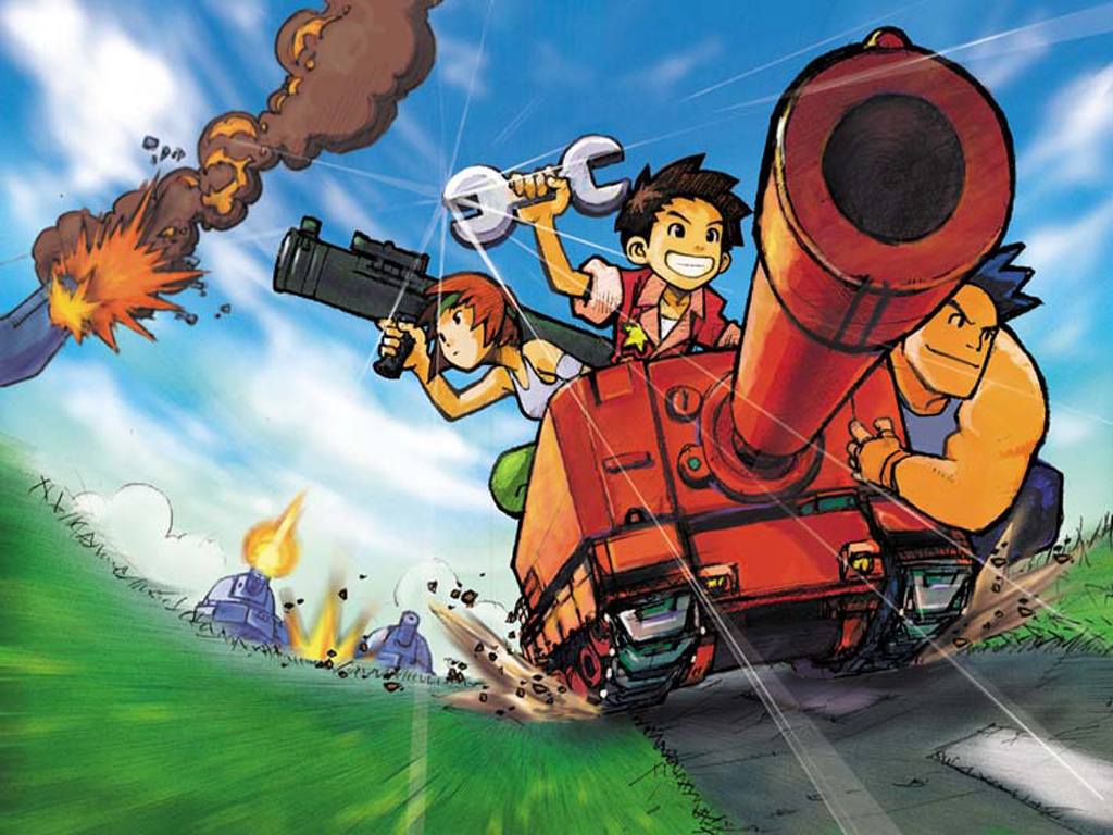 andy, arm_up, armband, bazooka, bent_over, black_eyes, black_hair, blue_hair
