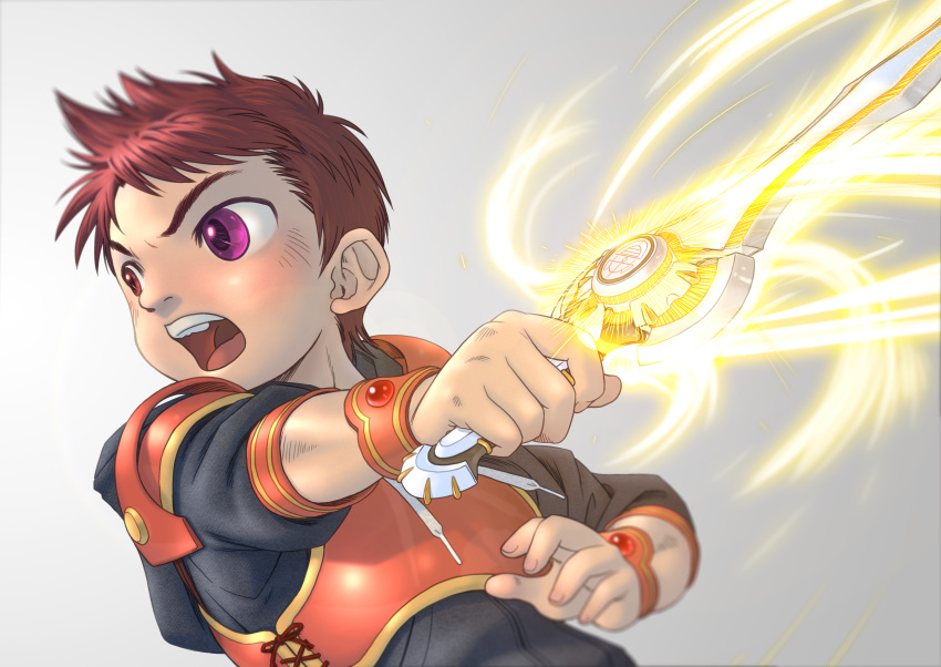 1boy, absurdres, armor, close-up, fantasy, fighting, gakuran, glowing