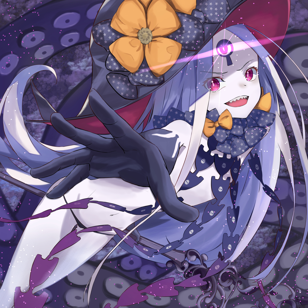 1girl, abigail_williams_(fate/grand_order), akaneko_ken, bangs, bare_shoulders, black_bow, black_headwear, black_panties