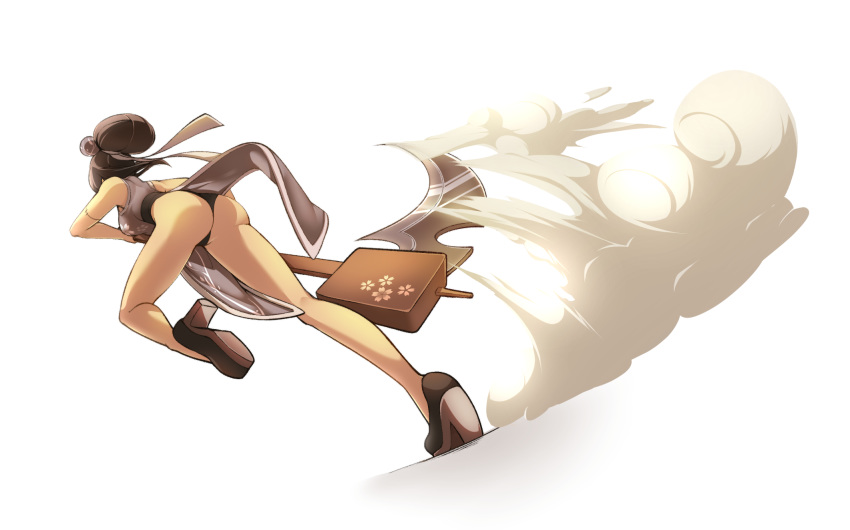 1girl, ass, black_hair, breasts, facing_away, fizintine, from_behind, from_below