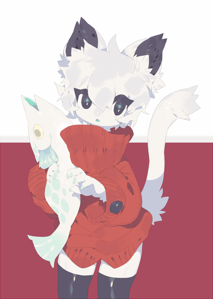 10r_(tulipano), 1girl, animal_ear_fluff, animal_ears, black_eyes, black_legwear, blue_claws, blue_tongue