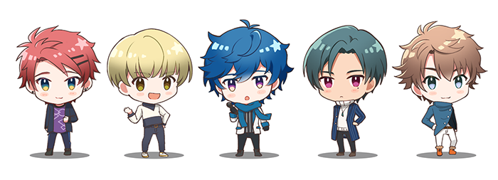 5boys, argonavis_from_bang_dream!, bang_dream!, blonde_hair, blue_hair, blush, brown_hair, chibi