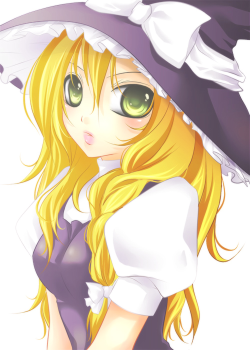 blonde_hair, braid, braided_hair, green_eyes, hat, kirisame_marisa, lips, magician's_hat