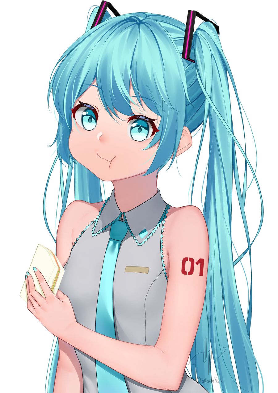 1girl, aqua_eyes, aqua_hair, aqua_nails, aqua_neckwear, bangs, bare_arms, bare_shoulders