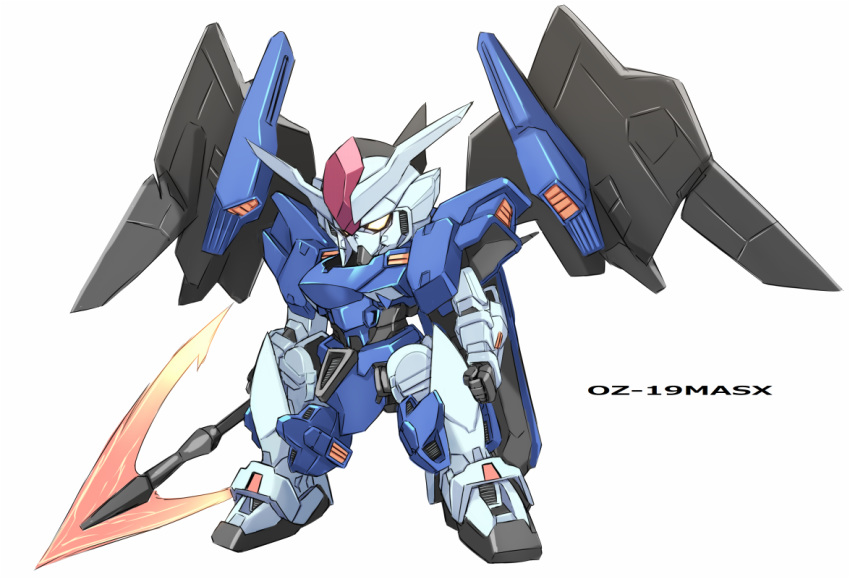 beam_lance, character_name, chibi, clenched_hand, commentary_request, energy_spear, griepe_gundam, gundam