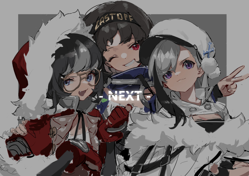 3girls, absurdres, azur_lane, bangs, black_hair, blue_eyes, clothes_writing, cooper_(azur_lane)