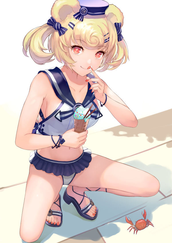 1girl, :q, animal, animal_ears, arknights, bare_arms, bare_shoulders, bear_ears