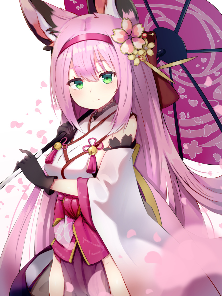 1girl, animal_ears, azur_lane, bare_shoulders, blush, breasts, cherry_blossoms, eyebrows_visible_through_hair