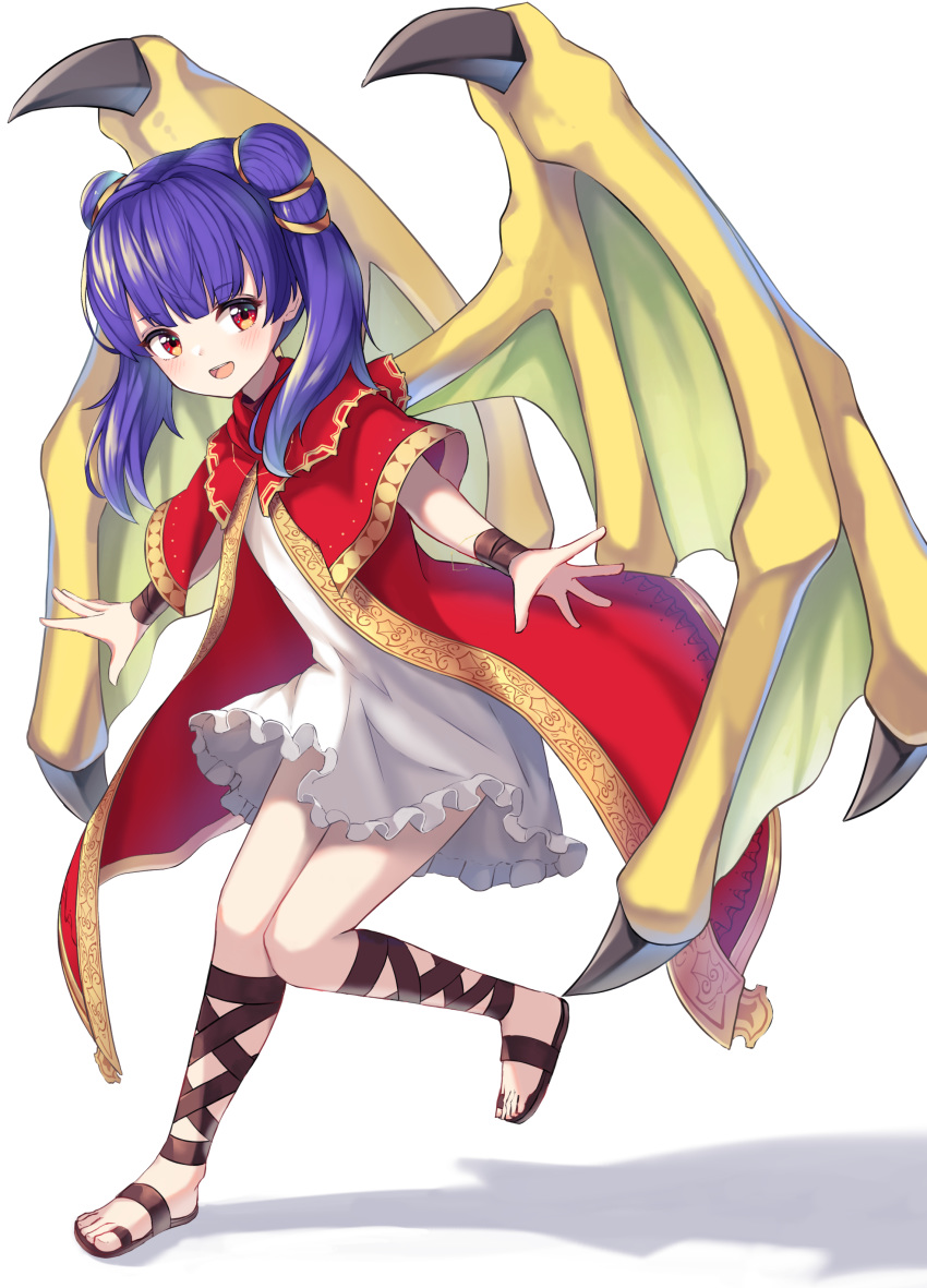 1girl, :d, absurdres, bangs, blush, commentary, dragon_wings, dress