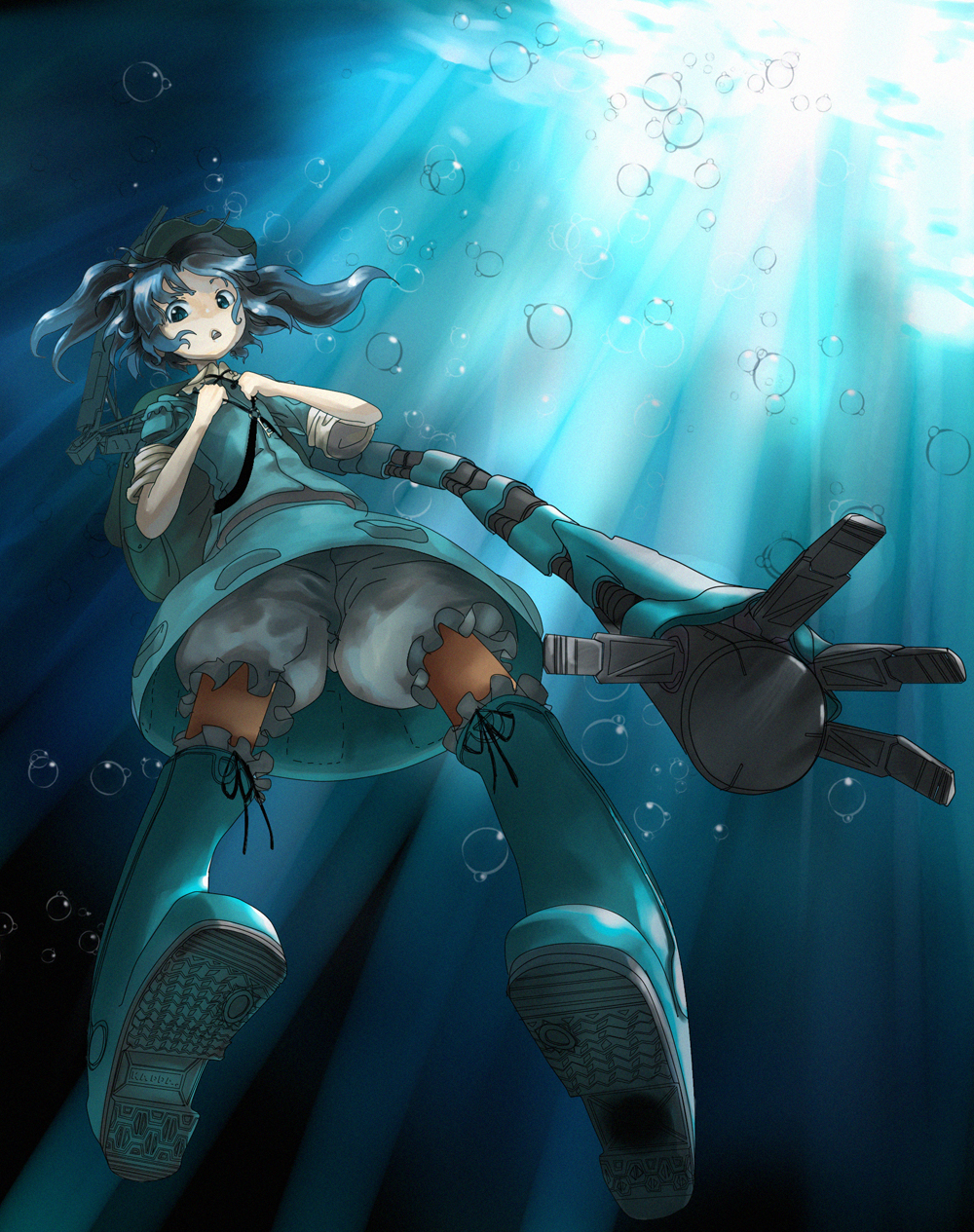 blue_hair, bubble, bubbles, highres, hygogg, kawashiro_nitori, nobiiru_arm, ritsu_(pixiv9642)