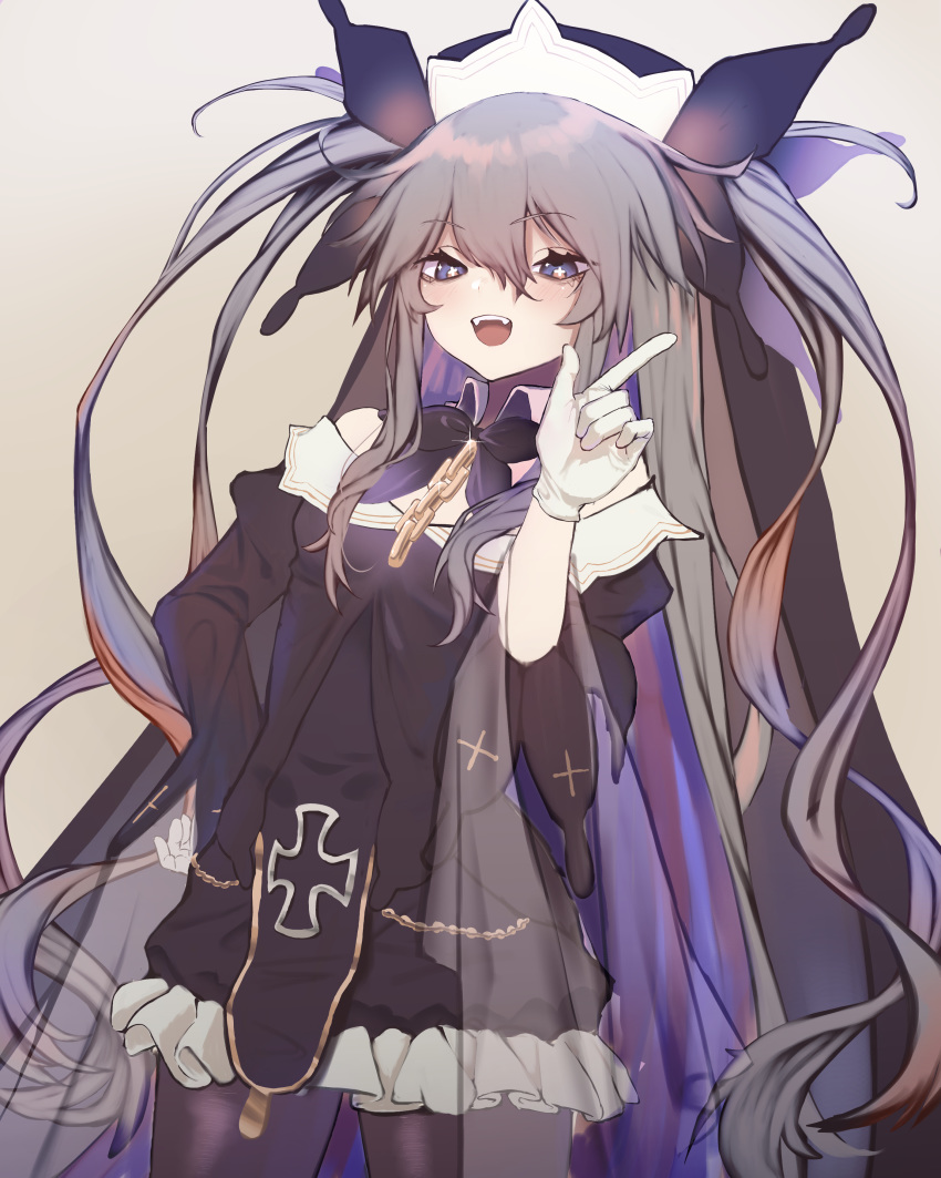 1girl, absurdres, black_bow, black_dress, black_legwear, blue_eyes, bow, chain