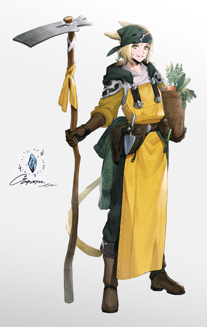 1other, ambiguous_gender, animal_ears, blonde_hair, boots, brown_footwear, brown_gloves, carrot