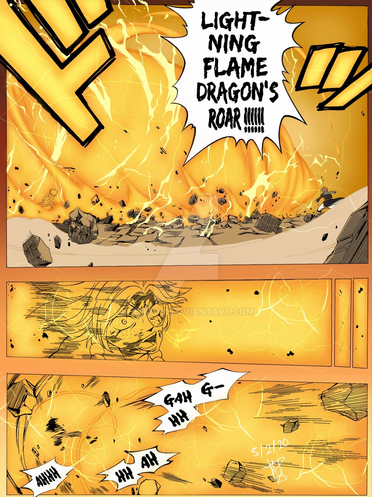 2boys, bare_shoulders, black_hair, crossover, fairy_tail, fighting, fire, freckles