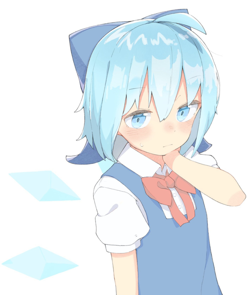 1girl, ahoge, blue_bow, blue_dress, blue_eyes, blue_hair, bow, bowtie