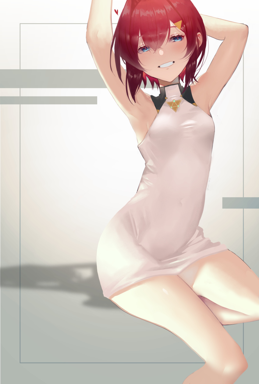 1girl, absurdres, ange_katrina, armpits, arms_up, bare_arms, bare_legs, blue_eyes