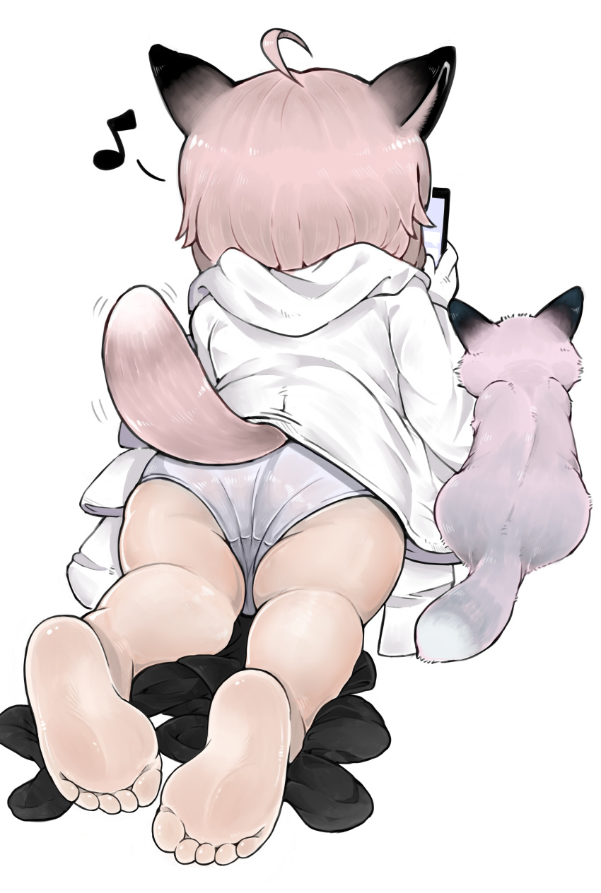 1girl, absurdres, animal, animal_ears, arknights, bare_legs, black_legwear, cellphone