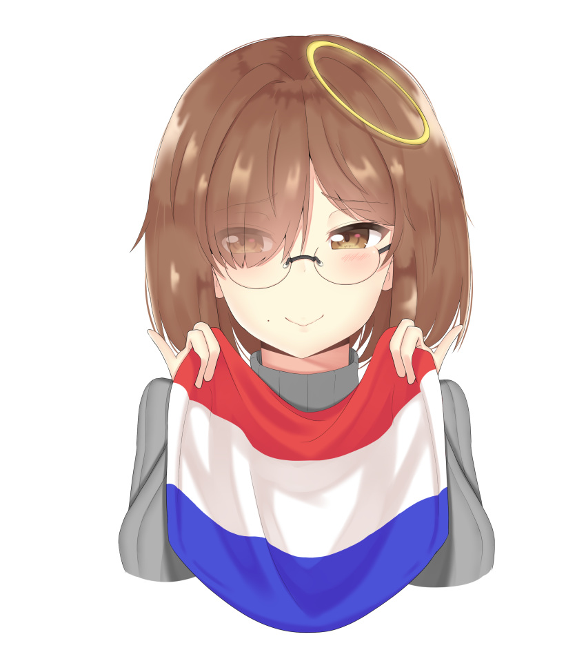 1girl, :>, absurdres, aceofbros, blush, brown_eyes, brown_hair, closed_mouth