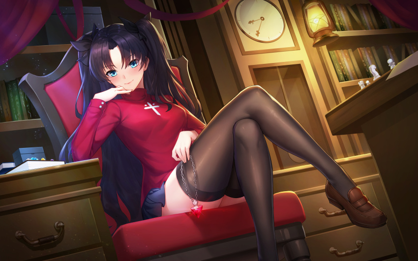 absurdres, black_legwear, black_skirt, blue_eyes, blush, brown_hair, eyebrows, eyebrows_visible_through_hair