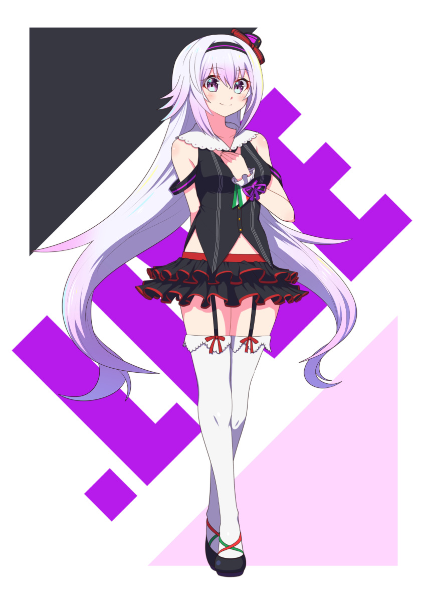 .live, 1girl, arm_behind_back, carro_pino, full_body, garter_belt, hand_on_own_chest, headband