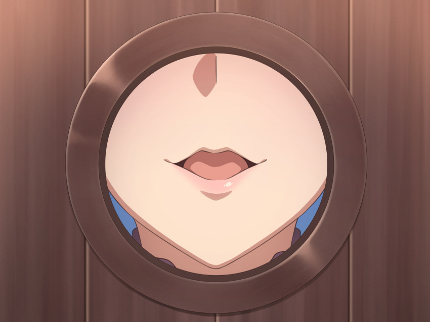 1girl, aqua_(konosuba), blue_hair, commentary, glory_hole, highres, hole, kono_subarashii_sekai_ni_shukufuku_wo!