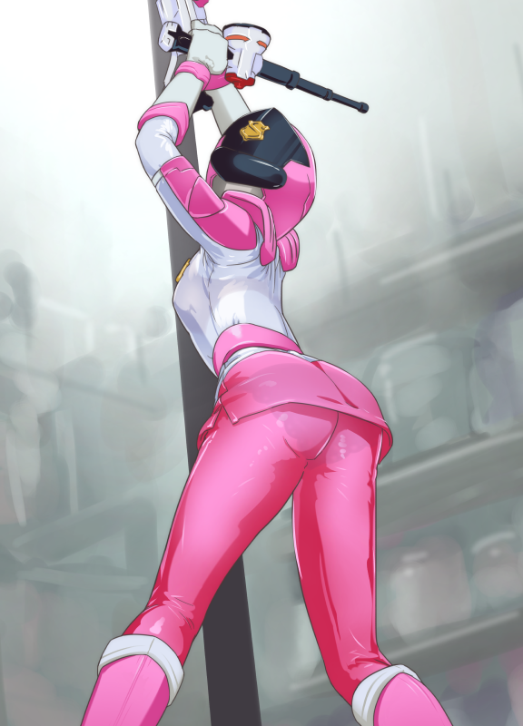 1girl, ass, bodysuit, breasts, gloves, helmet, kaitou_sentai_lupinranger_vs._keisatsu_sentai_patranger, muramura_hito, myoujin_tsukasa, panties, patren_#3, see-through, skirt, solo, standing, super_sentai, tokusatsu, underwear
