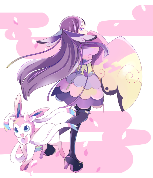 1girl, :d, black_footwear, black_legwear, commentary_request, dress, full_body, gen_6_pokemon