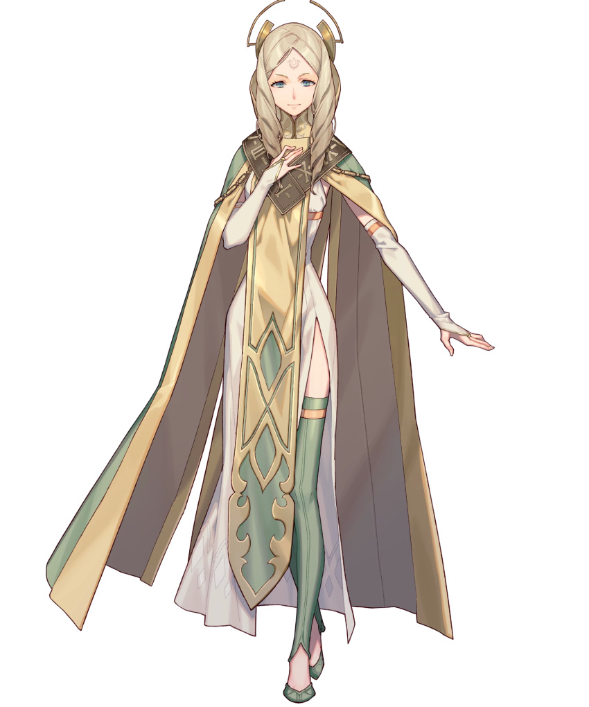 1girl, bangs, blonde_hair, boots, cape, dress, emmeryn_(fire_emblem), fire_emblem