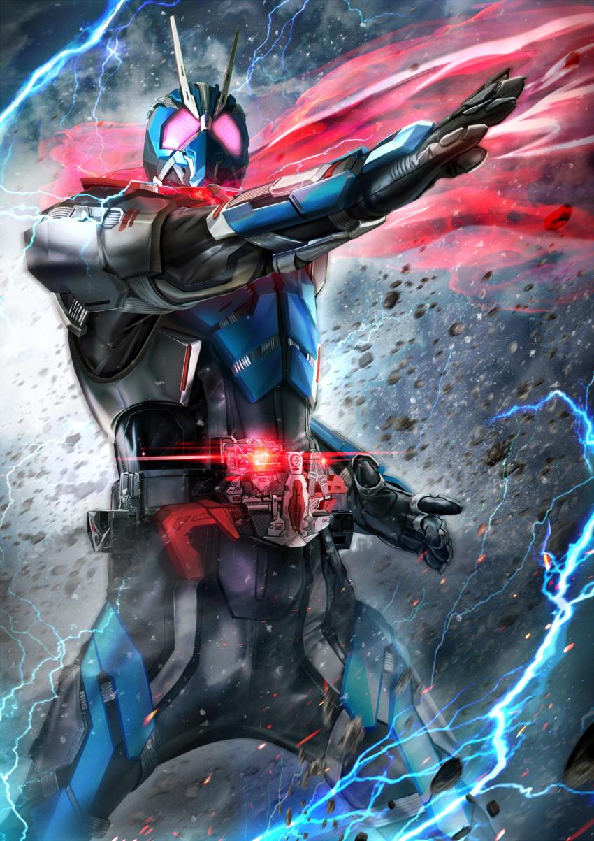 1boy, armor, belt, electricity, highres, kamen_rider, kamen_rider_01_(series), kamen_rider_type-1