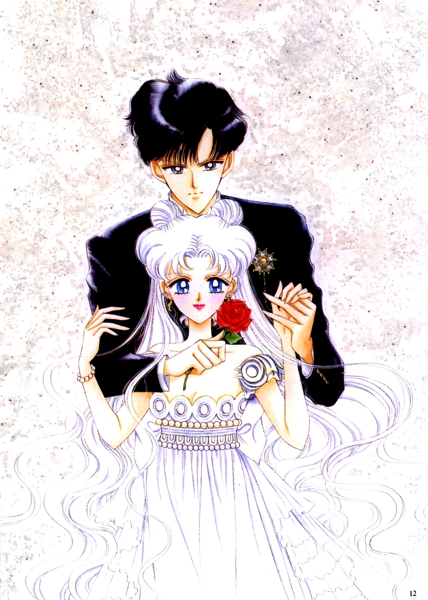 bishoujo_senshi_sailor_moon, chiba_mamoru, king_endymion, neo_queen_serenity, rose, silver_hair, tsukino_usagi