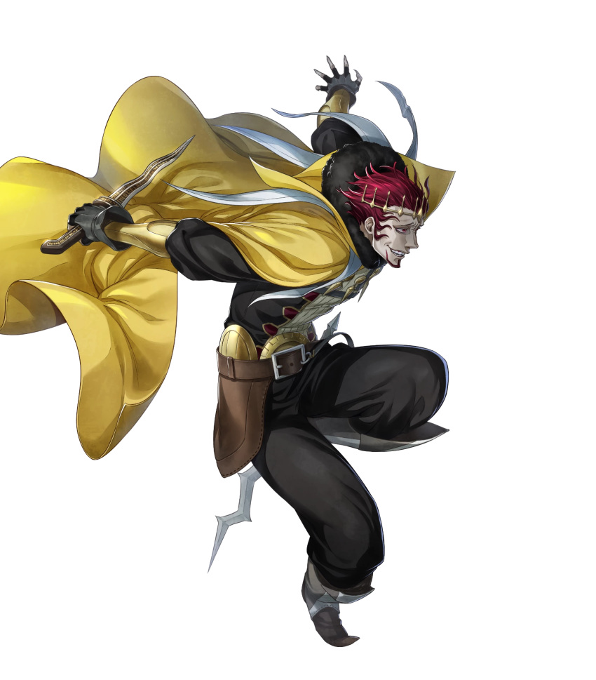 1boy, argon_(exys), beard, belt, boots, cape, dagger, facial_hair