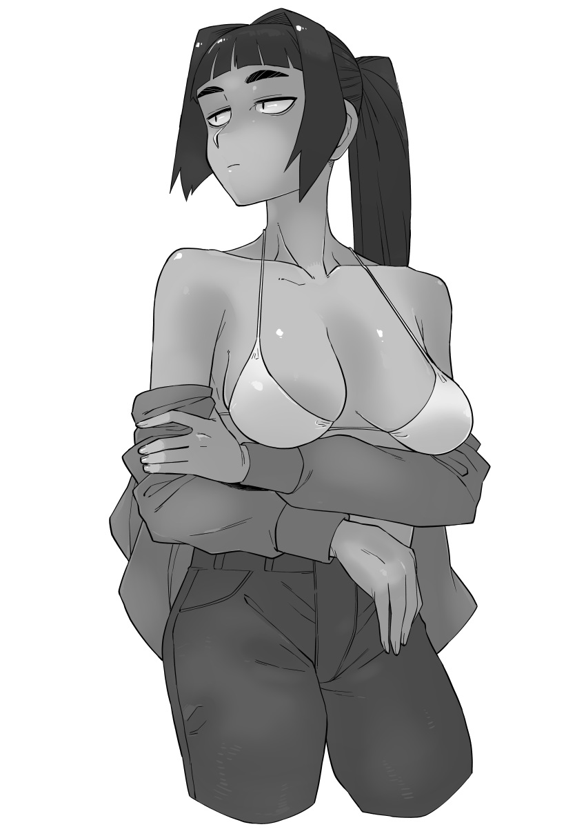 1girl, absurdres, bangs, bikini, bikini_top, black_hair, blunt_bangs, breasts