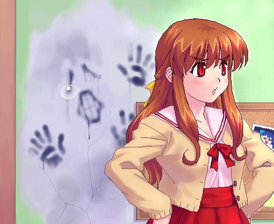 1girl, bangs, breasts, brown_hair, bubble, cardigan, eyebrows_visible_through_hair, ghost