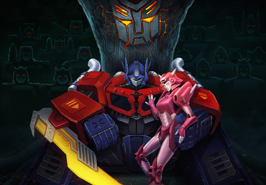 1girl, 6+boys, autobot, bumblebee, cliffjumper, corruption, dark_persona, elita_one