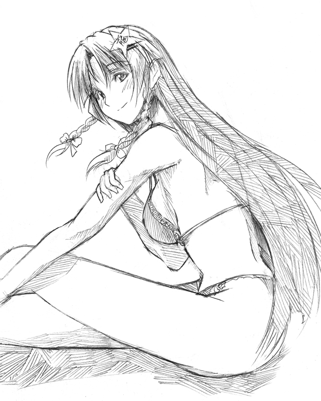 braid, hong_meiling, long_hair, monochrome, shironeko, sketch, solo, touhou