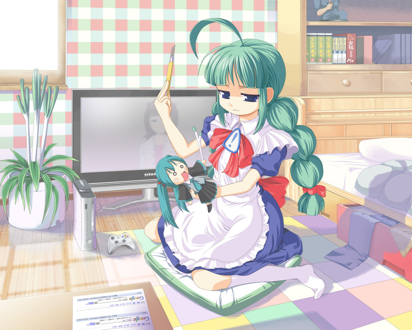 abe_takakazu, abe_takakazu_(cameo), ahoge, amami_haruka, amami_haruka_(cameo), blue_eyes, boxcutter, braid