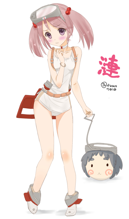 1girl, :3, character_name, diving_mask, diving_mask_on_head, flotation_belt, full_body, hair_bobbles