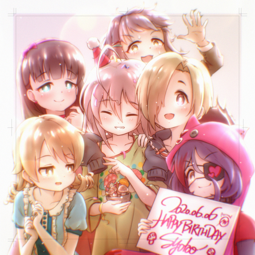 6+girls, ahoge, animal_ears, azmad, birthday, blonde_hair, blue_eyes, blush