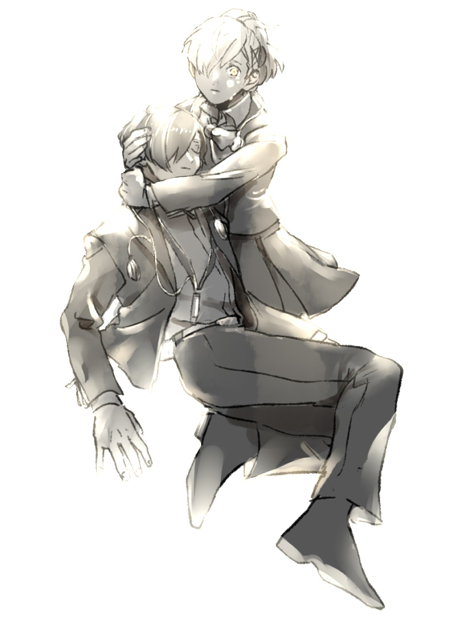 1boy, 1girl, cable, chizuko_(chiduk0), closed_eyes, collared_shirt, crying, crying_with_eyes_open