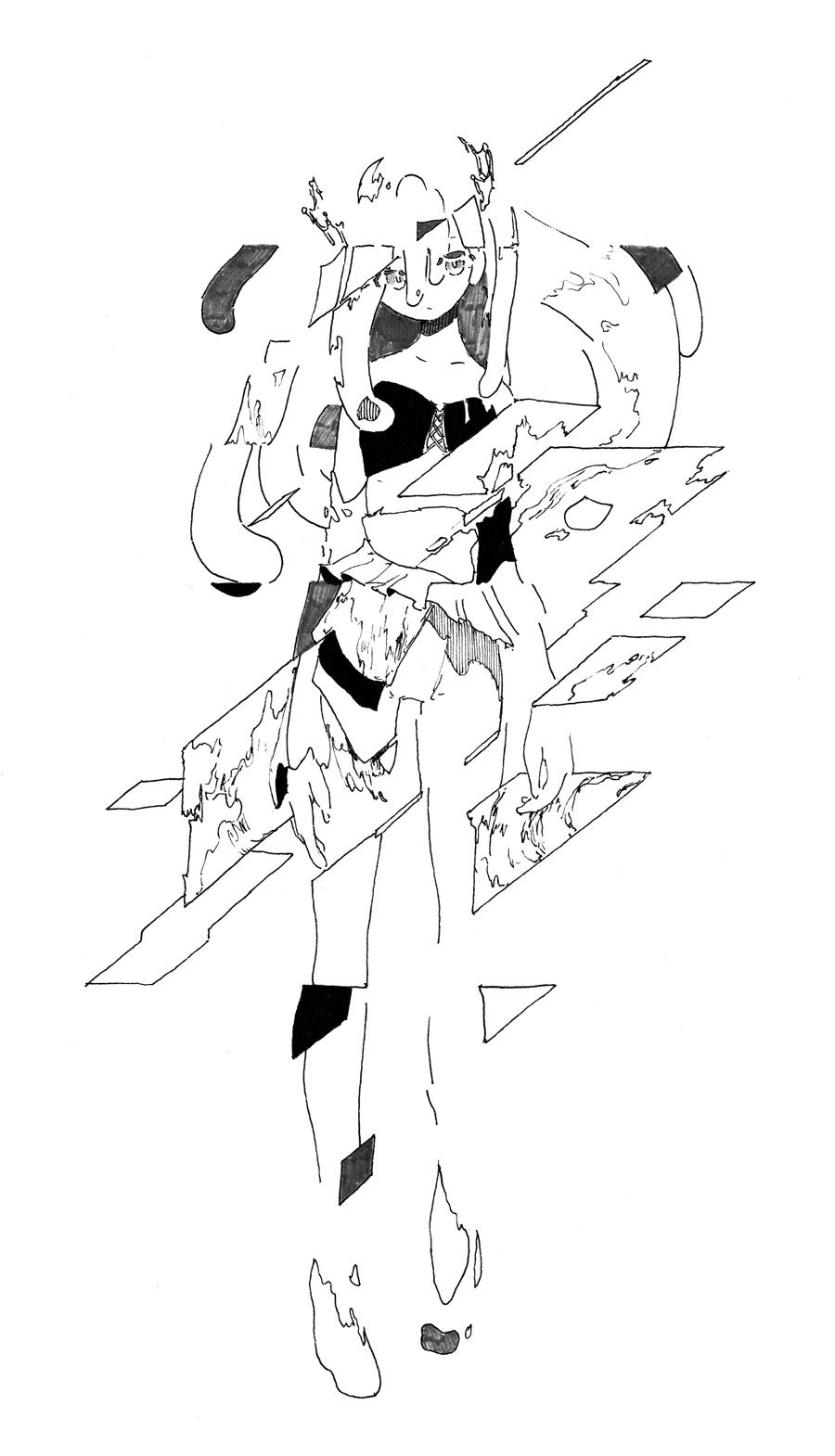 1girl, arms_at_sides, full_body, grey_eyes, greyscale, hair_between_eyes, highres, kushima_yu