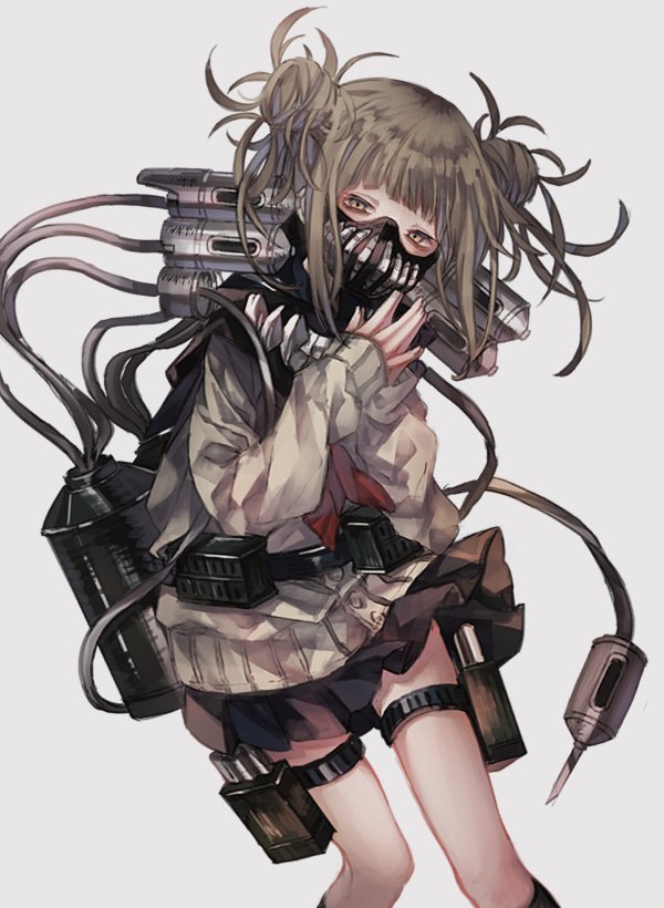 1girl, black_legwear, black_skirt, boku_no_hero_academia, brown_eyes, brown_hair, double_bun, fingernails