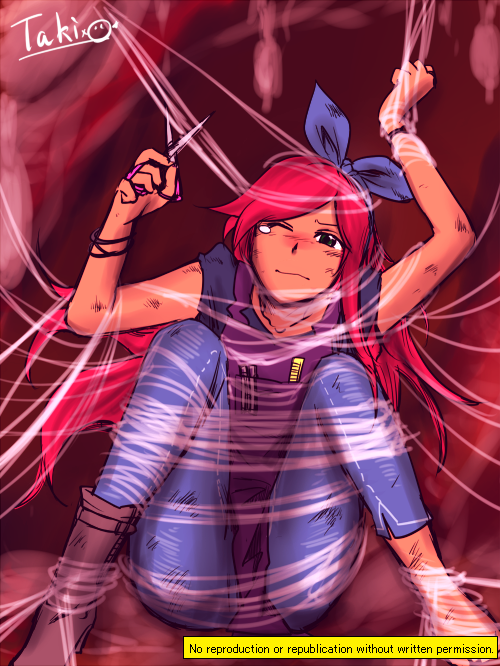bow, pink_hair, scissors, stylist_(terraria), tagme, taki, terraria, tied_up