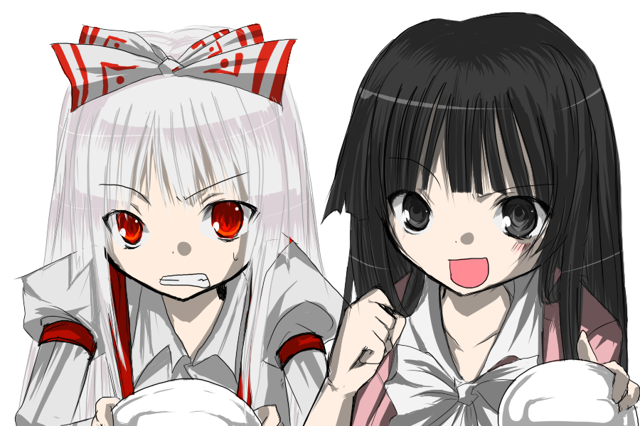 bad_id, black_hair, fujiwara_no_mokou, houraisan_kaguya, littlered, long_hair, multiple_girls, ribbon
