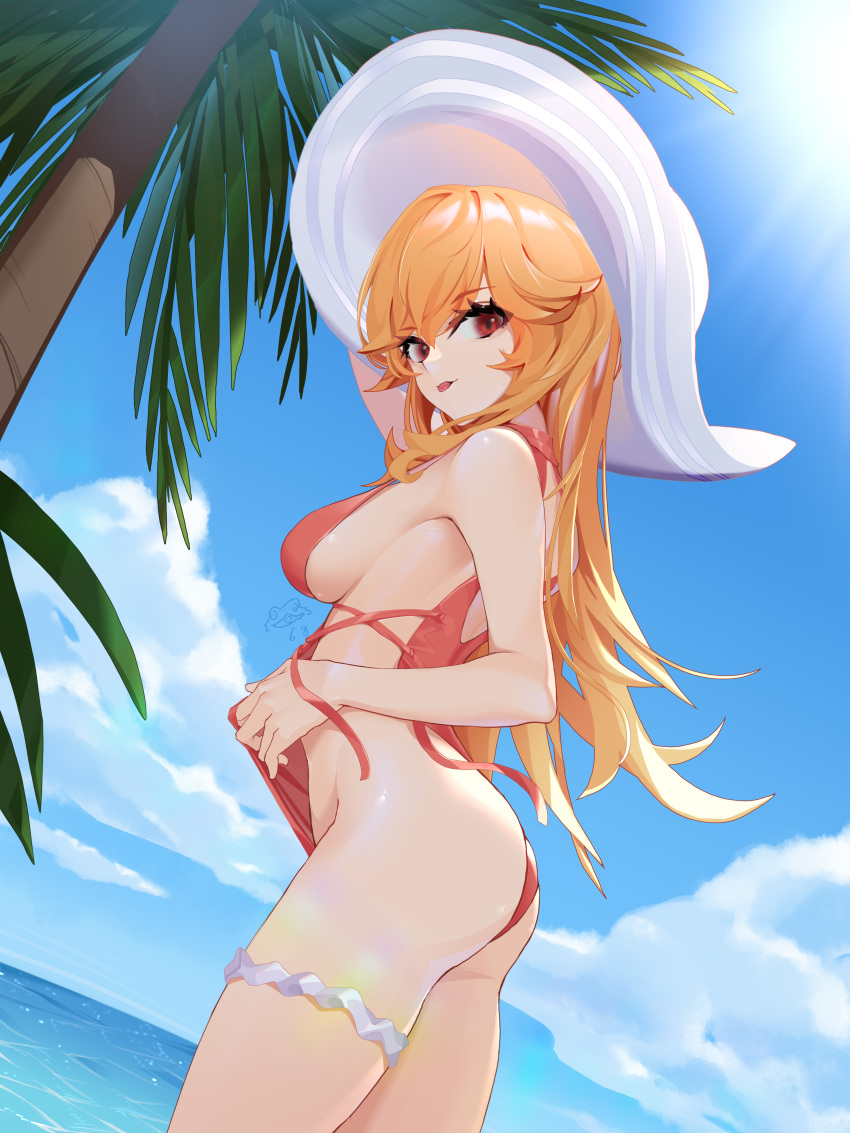 1girl, :p, absurdres, ass, azur_lane, bangs, blue_sky, breasts