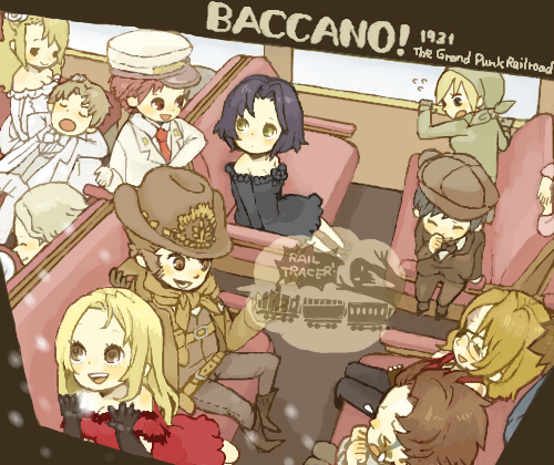 baccano, blonde_hair, blue_hair, breath, brown_hair, cabbie_hat, chane_laforet, chibi