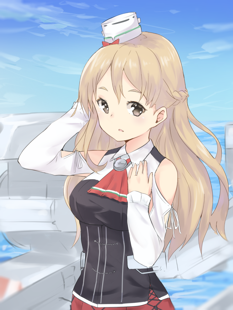1girl, 53c, black_eyes, blonde_hair, kadokawa_games, kantai_collection, long_hair, looking_at_viewer