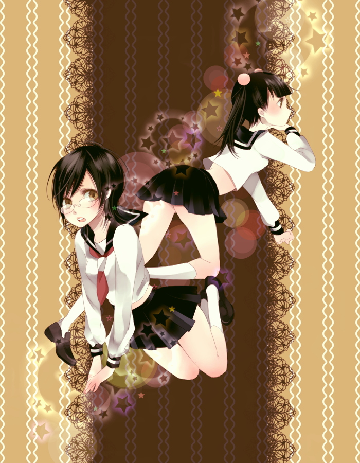black_hair, fujiyoshi_harumi, glasses, moruko, otonashi_meru, sayonara_zetsubou_sensei, school_uniform, serafuku