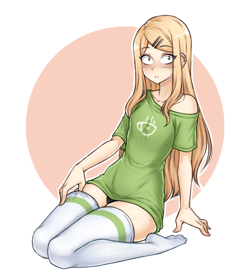 1girl, black_panties, blush, breasts, brown_eyes, brown_hair, dagashi_kashi, dojipan