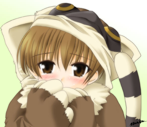 animal_ears, blush, brown_hair, close-up, costume, ever_17, hokuto_(ever_17), male