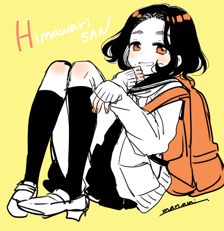 1girl, backpack, bag, black_hair, black_legwear, black_sailor_collar, black_skirt, blush